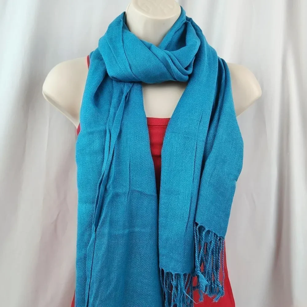 💜Vintage Turquoise Lightweight Cashmere & Silk Pashmina Wrap/Shawl/Scarf